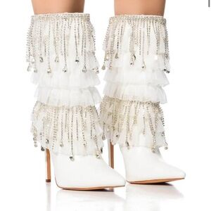 Azalea Wang White Fringe Women's Boots